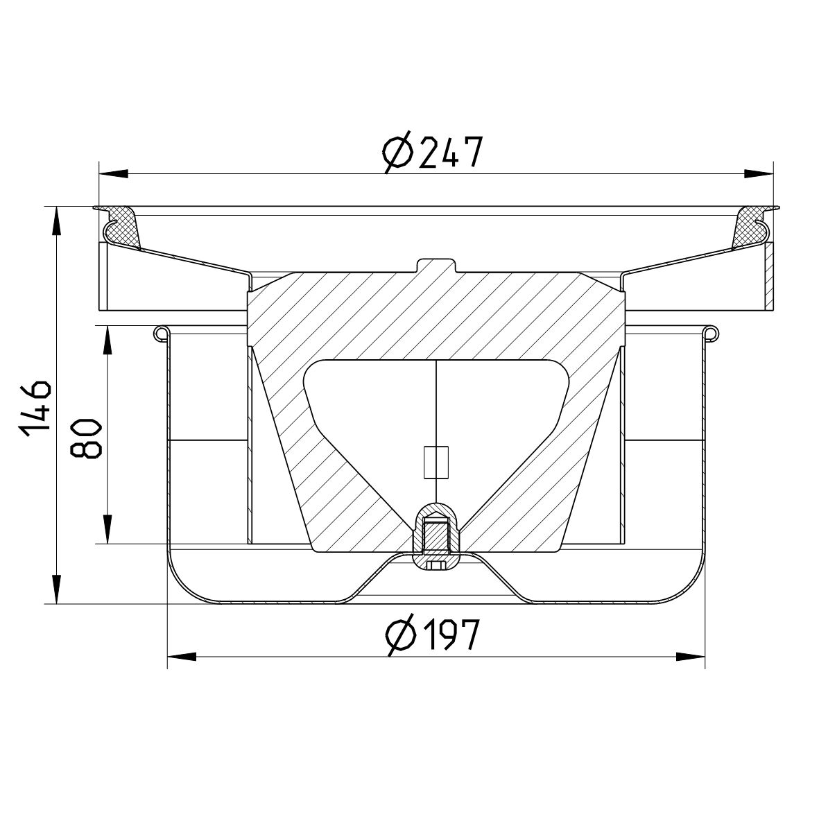 Line drawing of a trap from the series Water trap-250.